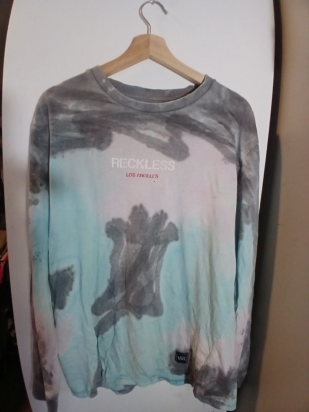 Reckless LOS ANGELAS Long Sleeve Tie-Dye Shirt - Aqua Gray